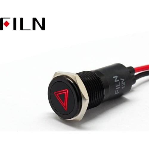 FILN 14mm Car dashboard Double flash symbol led red yellow white blue green 12v led Black shell indicator light with 20cm cable