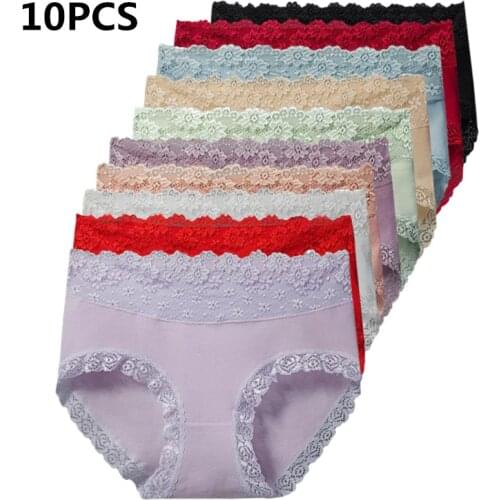 10PCS Women Cotton Underwear Ladies Lace Briefs Large Size Soft Comfortable Girls Underwear Female Panties Knickers Underpant