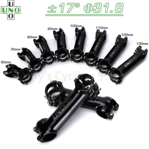 UNO Bicycle Stem MTB Mountain Road Bike Stem 31.8 Ultralight Handlebar Riser 17Degree 60 70 80 90 100 110 120 130mm Glossy Black