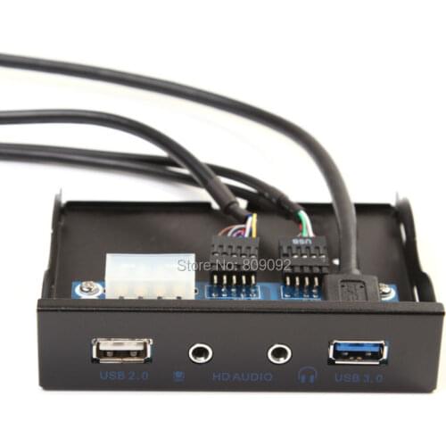High 20 Pin 2 Ports USB 2.0 +USB3.0 Hub with HD Audio 3.5mm Earphone Jack Mic Interface PC 3.5" Floppy Bay Front Panel Adapter