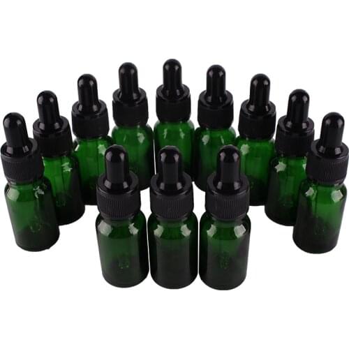12X 10ml Green Glass Dropper Bottles with Pipette for essential oils aromatherapy lab chemicals