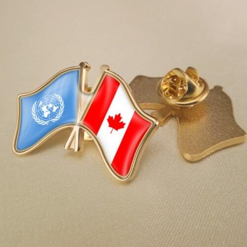United Nations and Canada Crossed Double Friendship Flags Lapel Pins