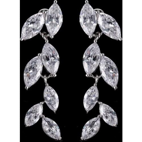New Arrival Leaf Shape AAA+ Cubic Zirconia Drop Earrings Gold Color Simple Crystal Earrings For Women Party Show Gifts E-112