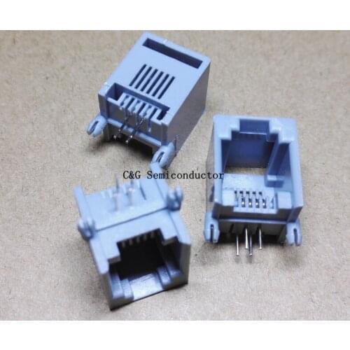 100PCS RJ11 6P6C 6P4C Modular Jack Network Socket, 4 Pin, 90 Degree Curved Needle Welded Type, With Side
