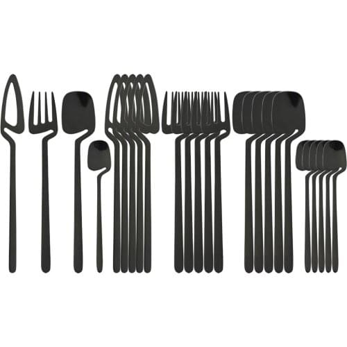 24Pcs Black Cutlery Set Mirror 304 Stainless Steel Dinnerware Knife Fork Spoon Dinner Tableware Set Home Silverware Flatware Set