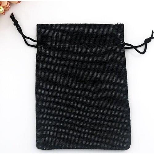 50pcs/lot 13x18cm Black Jute Bag Drawstring Burlap Gift Bags Wedding Bracelet Gifts Jewelry Packaging Bag for Soap Storage