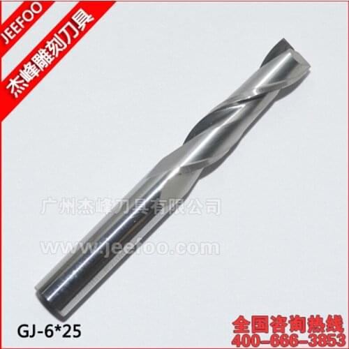 6*25mm 2 Flutes Carbide Milling Spiral Cutter Wood CNC Router Bits Cutting Tools