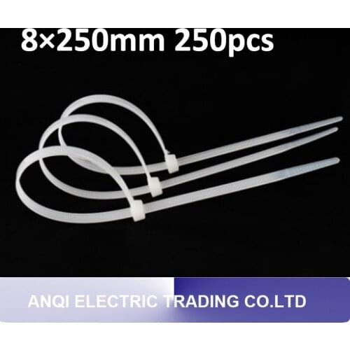 8*250mm 250pcs white self-locking high quality nylon cable ties