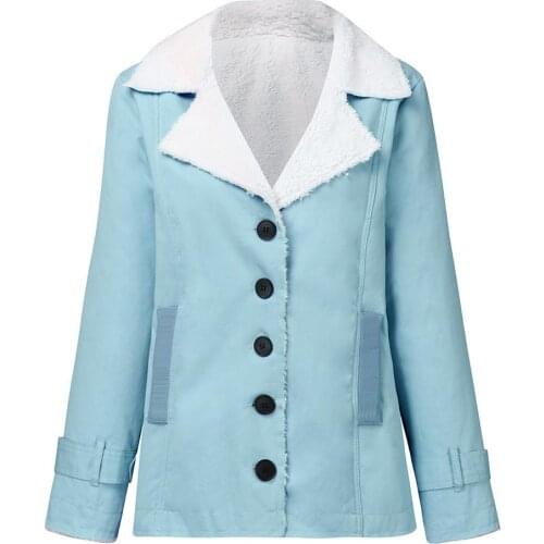 80% HOT SALES！！！Women Winter Solid Color Buttons Lapel Warm Coat Plush Thick Outerwear Jacket