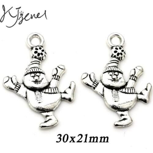 Antique Silver Plated Christmas Snowman Charms Pendants For Jewelry Making Diy Craft Charm Handmade 30x21mm