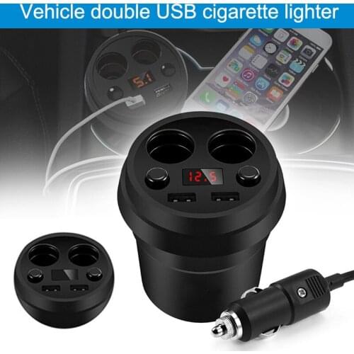 Car Charger 2 USB Cup Power Socket Adapter Cigarette Lighter Splitter with Voltage LED Display PUO88