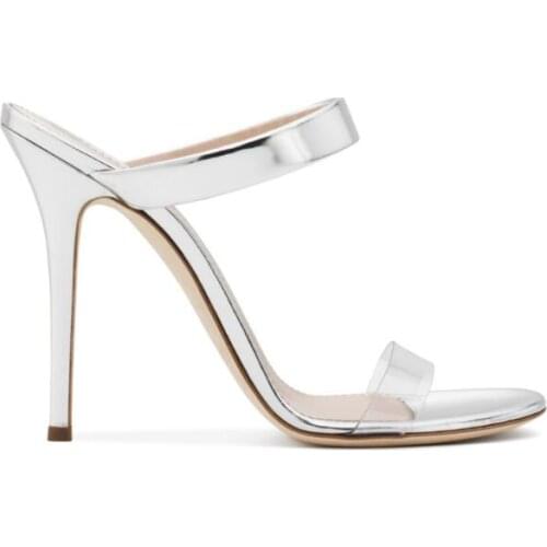 Carpaton 2018 Mature And Sexy PVC Ladies leather stitching open-toed super high heel sandals slippers red and silver colors