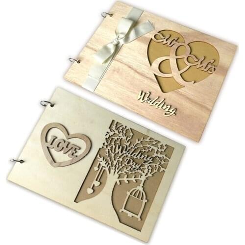 Rustic Wedding Wood Guest Book Photobooth Guestbook Customize Engraved Wooden Hardcover Personalized Photo Album Gift for Couple