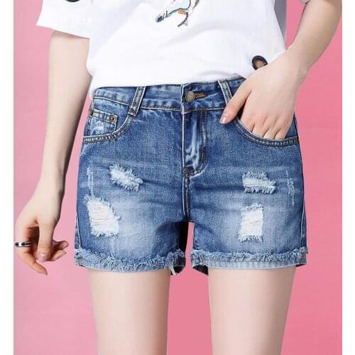 Denim destroy washed shorts jeans high waist hole shorts women jeans summer thin short pants students shorts ripped trousers