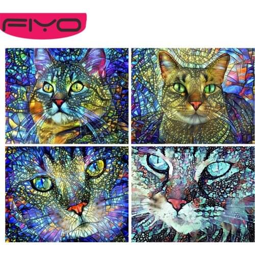 FIYO Diamond Painting Cat Eyes Full Drill Square Handmade Gift Diamond Embroidery Cross Stitch Diamond Mosaic Animal Wall Art
