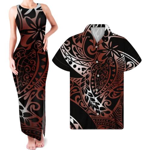 HYCOOL Polynesia Hibiscus Print Brown Womens Sleeveless Dresses Bodycon Maxi Elegant Dresses Couple Dress For Men And Women 2021