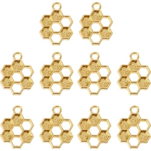 K3ND 10Pcs Gold Honeycomb Pendant Blank Resin Frame Open Bezel Setting Jewelry Making