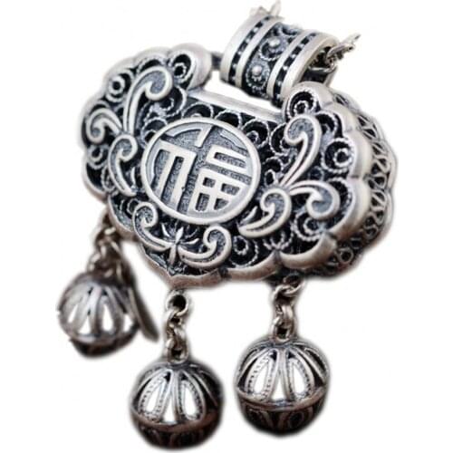 New Real S990 pure silver pendant for woman Thai silver craftsmanship simple longevity rich woman pendant "bliss" tassel pendant