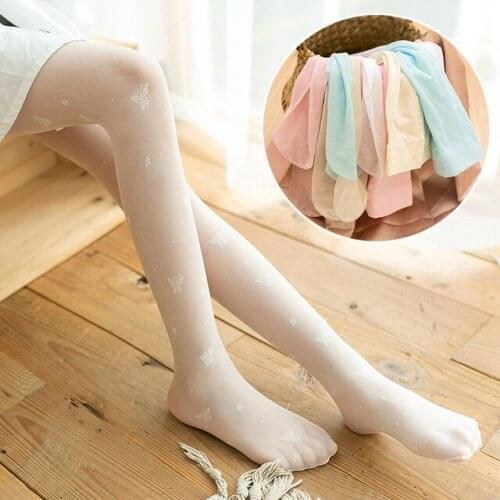 Summer children pantyhose kids girls tights butterfly flower white mesh bottoming ultra-thin dance pantyhose