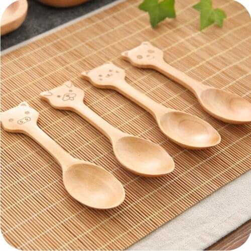 Cute Cartoon Animals kids gift wooden spoons Natural Wooden Small Spoons kitchen Tableware LX8211