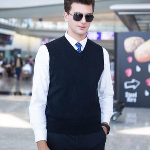 Brand High Quality 2018 New Arrival Solid Color Sleeveless Jersey Sweater Men V neck Cashmere Sweaters