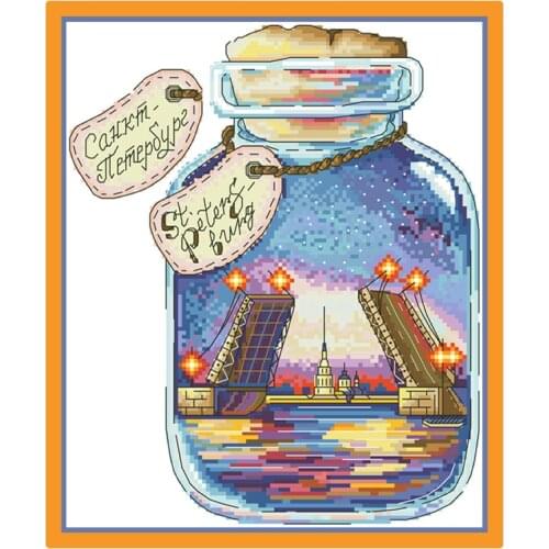 Folding Bridge Patterns Cross Stitch Kits Printed Canvas Count Embroidery Sets 11CT 14CT Diy Handmade Needlework Home Decoration