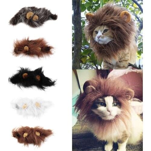 2021 New Cute Pet Cat Dog Emulation Lion Hair Mane Ears Head Cap Autumn Winter Dress Up Costume Muffler Scarf Wig