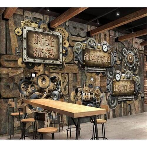 Beibehang Customized Wallpaper 3D Mural European and American Retro Industrial Machinery Gear Bar KTV Background papel de parede