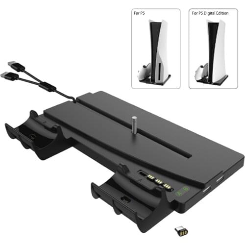 Vogek Dock Charger Stand for PS5 Digital Version/UHD Console Dual Controller Charging Station Dock with 2 Hub Port