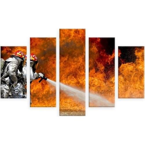 Posters Frame Living Room Wall Art Pictures HD Print 5 Panel Firefighter Fire Fighting Modern Painting On Canvas Home Decoration