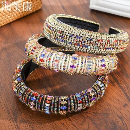Haimeikang Padded Headbands for Women New Fashion Luxiry Crystal Hairbands Baroque Headband Rhinestone Hair Accessoires