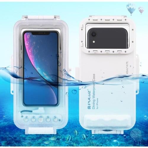 PULUZ 45m Waterproof Diving Housing Photo Video Taking Underwater Cover Case for iPhone iOS 13.0 or Above Version iPhone(White)
