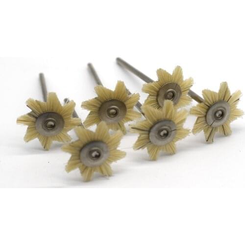 50PCS Jewelry Polishing Brush Wheel Hexagon Octagonal White Bristle with 2.35mm Shank