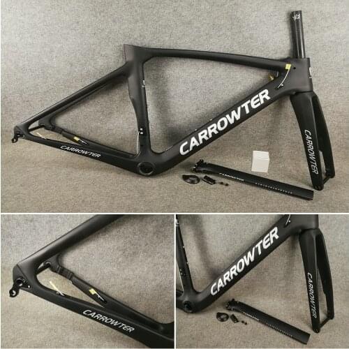 UD All Matte Silver Logo Black CARROWTER Disc Carbon Road Frame Disk Bicycle Frameset with 50 53 55 57cm for Your Selection