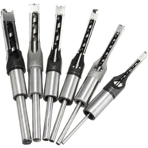 WAERTA 6PCS Square Hole Saw Drill Bit Auger Mortising Chisel 1/4 5/16 3/8 1/2 9/16 5/8"