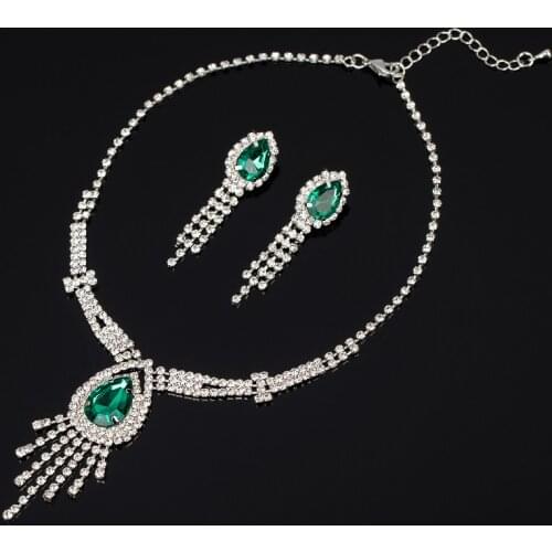 YFJEWE Luxury crystal bride chain sets necklace earrings accessories married Women wedding 4 Color Rhinestone Jewelry #N166