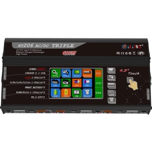 HT206 Triple Port 200W*3 20A charger LCD Touch Screen Battery Balance Charger for Lilon/LiPo/LiFe/LiHV/Nicd/NiMh PB Battery