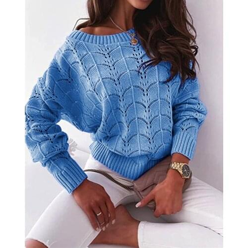 Ladies Knitwear 2021 New Hollow Thin Sweater Street Fashion Bat Sleeve Long Sleeve Sweater Ladies Casual Pullover Top