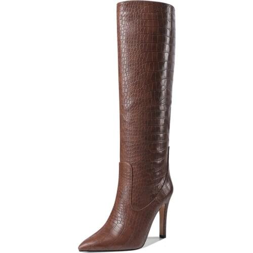 White black blue yellow The knee boots Women boots pointed High heels outdoor Female boots warm Women shoes Size 34-43