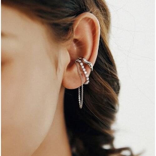 3 Layers Zircon 925 Sterling Silver Long Tassel Clip Earring For Women Girls No Piercing pendientes oorbellen Punk Tide Earcuff