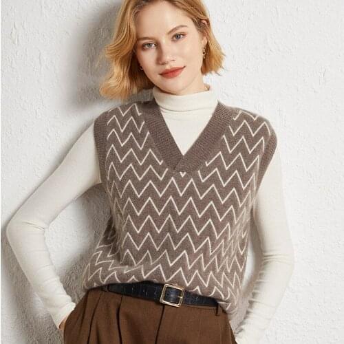 Ladies Vest Cashmere Sweater New Loose Wool V-neck Pullover Knitted Corrugated Type Pullover Women Womens Warm Vest