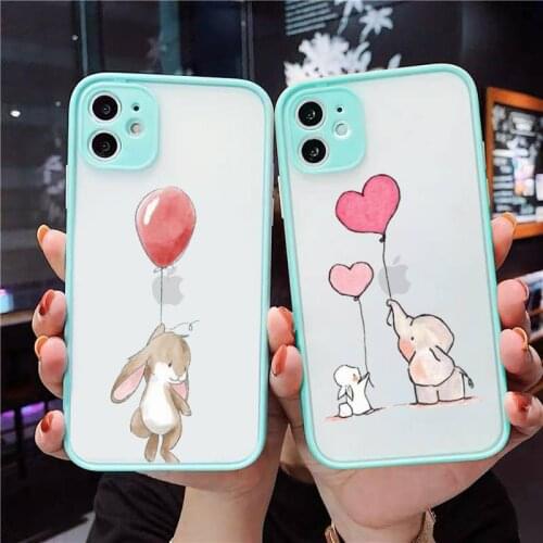 Balloon mouse Elephant rabbit Phone Case Matte For iPhone 12 Mini 11 Pro XR XS Max 7 8 Plus X Hard PC Back Cover