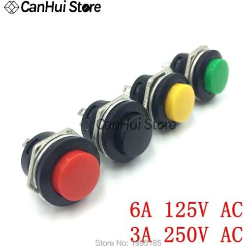 5PC R13-507 Momentary Push Button Switch OFF-ON Reset Switch 16MM 3A 250V AC Non Locking Switch Red Black Yellow Green Round Cap