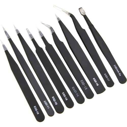 9PCS Stainless Steel Anti Static Tweezers Set Repair Tool Kit High Precision Tweezers for Jewelry Leather Work Hand Tools