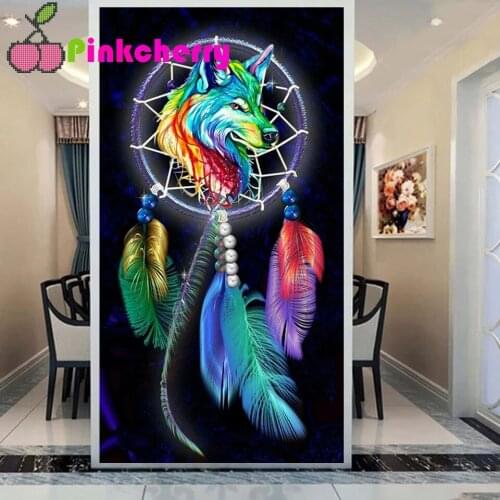 Abstract Wolf Dream Catcher diamond painting 3d diy handmade full square round diamond embroidery Colorful Feather k1302