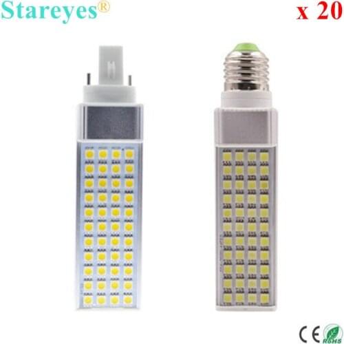 Free Shipping 20 pcs 9W G24 G23 E27 LED PL Bulb SMD 5050 44 LED Corn Light Bedroom Lamp LED transverse inserted light