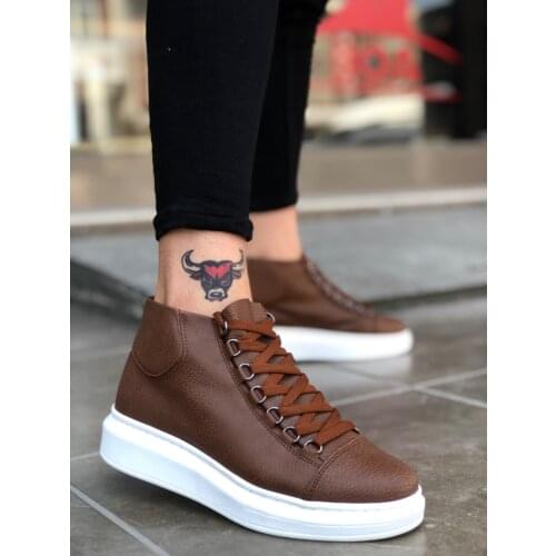 BA0032 BOA Laced Snekaers Tan Thick White Base Half Ankle Boot