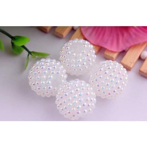 Kwoi vita AAA Quality 20mm 100pcs White AB Imitation pearl rhinestone bubblegum beads,round chunky beads for necklaces