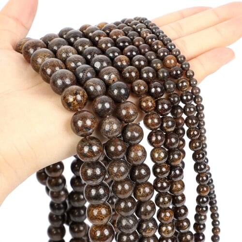 Natural Stone Beads Copper Stone Round Loose Beads For Jewelry Making Needlework DIY Bracelet Accessories Beads 4-12 MM