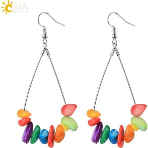 CSJA Water Drop Earrings Natural Chip Stone Silver-color Dangle Earrings for Women Girls Simple Healing Jewelry Party Gifts G457